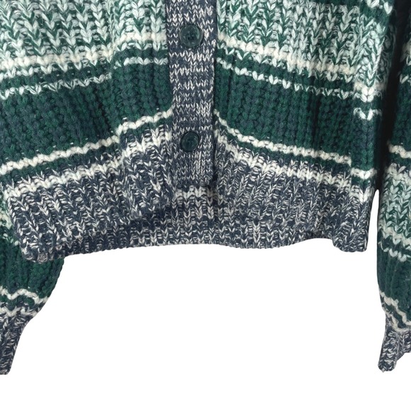 Frye Women's Striped Knit Cardigan Sweater Green White Navy Acrylic Size S - Picture 3 of 11